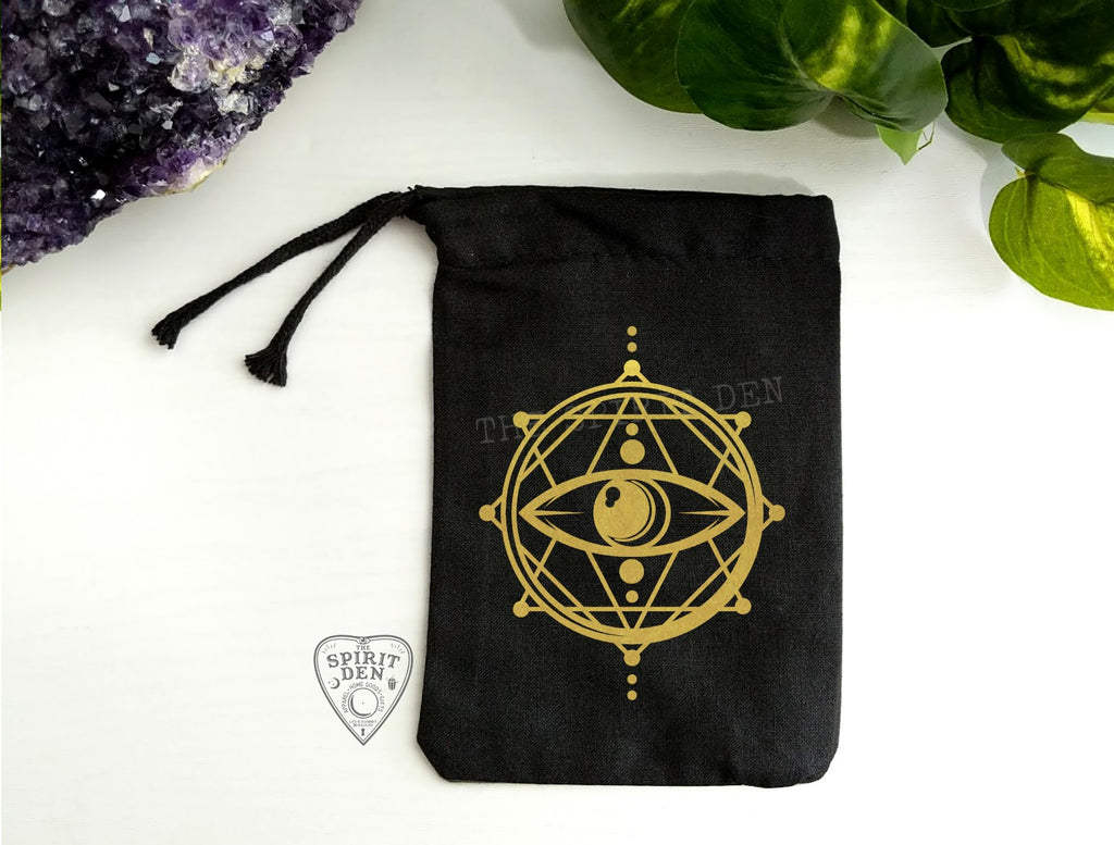 Sacred Geo Eye Black Single Drawstring Bag