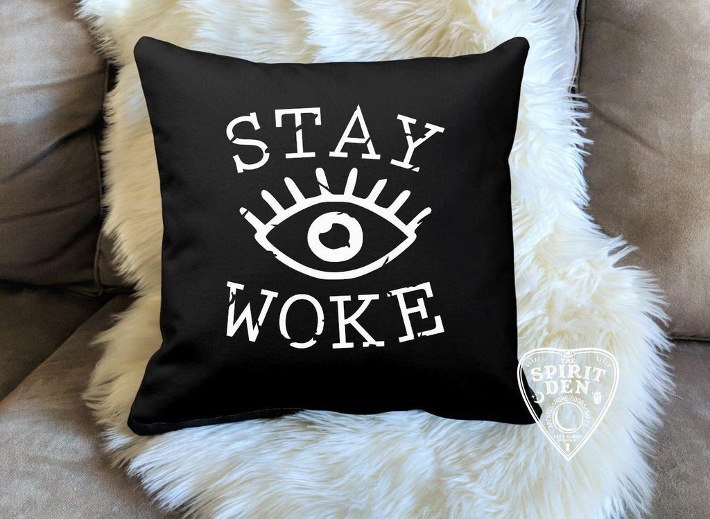 Stay Woke Third Eye Black Pillow - The Spirit Den