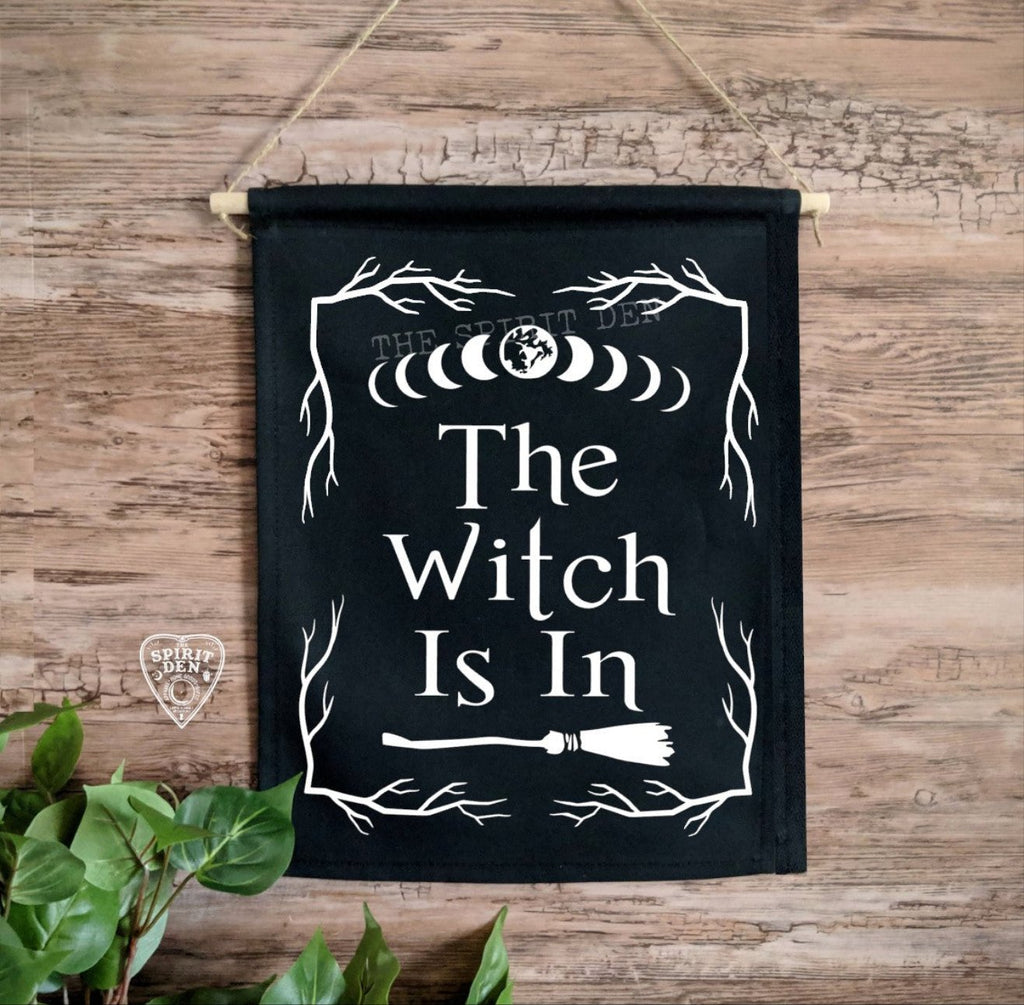 The Witch Is In Black Canvas Banner
