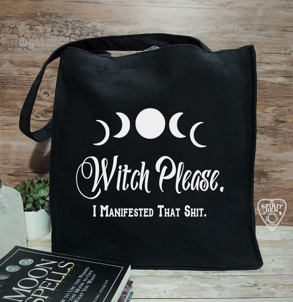 Witch Please I Manifested That Shit Black Cotton Canvas Market Tote Bag - The Spirit Den