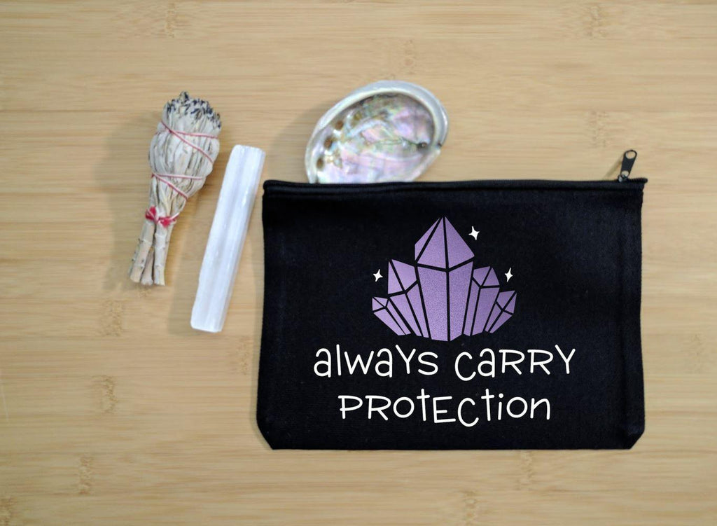 Always Carry Protection Crystals Black Zipper Bag - The Spirit Den