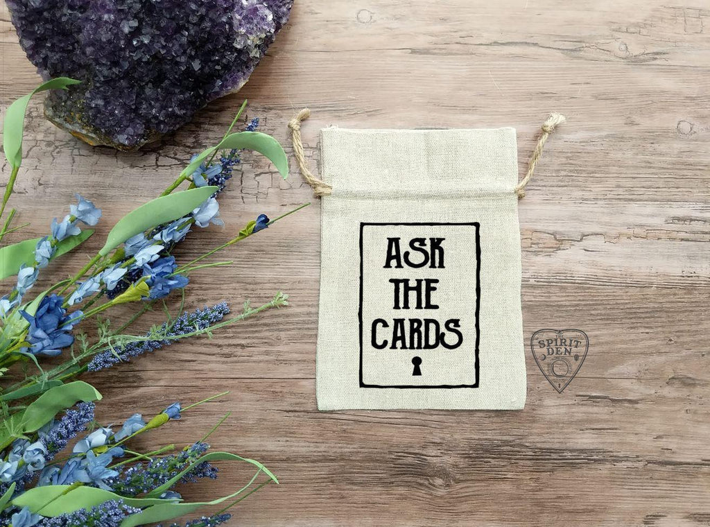 Ask The Cards Keyhole Tarot Drawstring Cotton Linen Bag - The Spirit Den