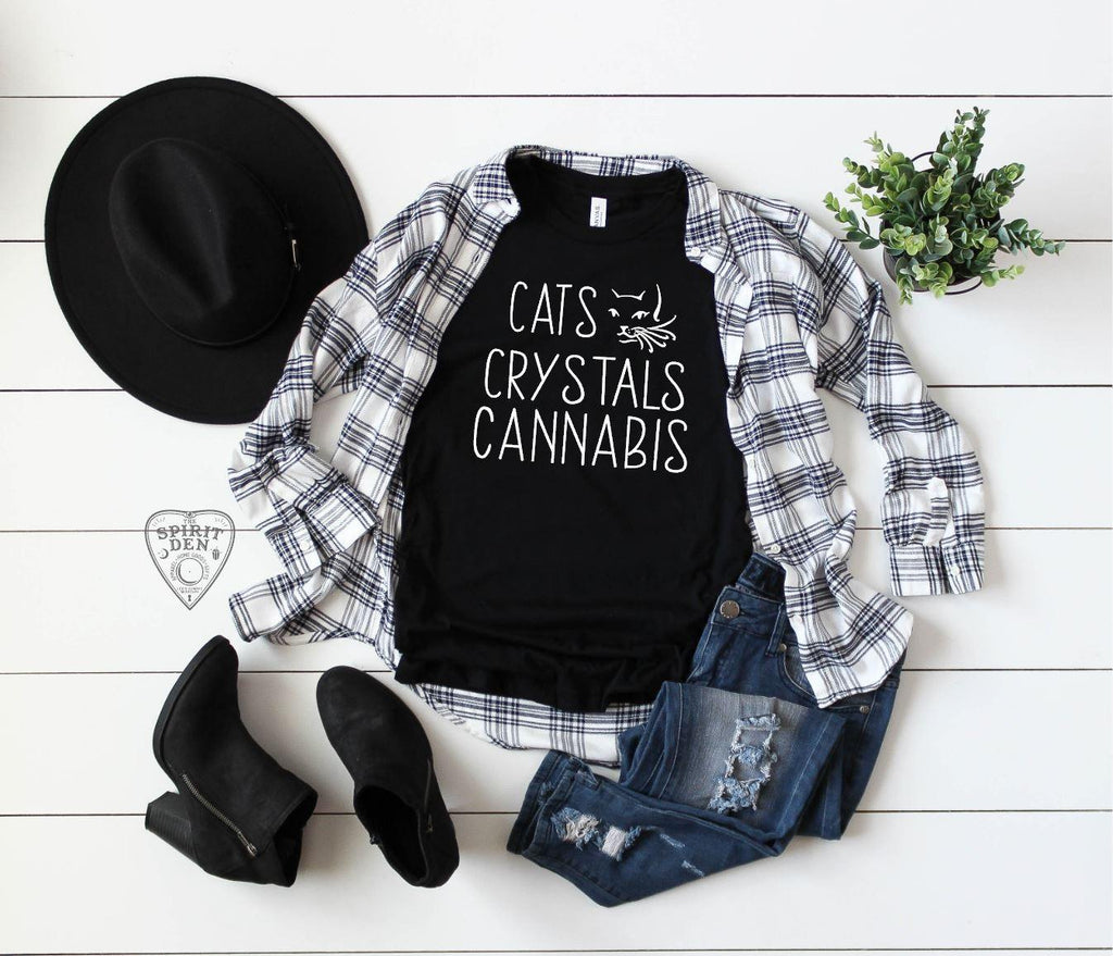 Cats Crystals and Cannabis Shirt Extended Sizes - The Spirit Den