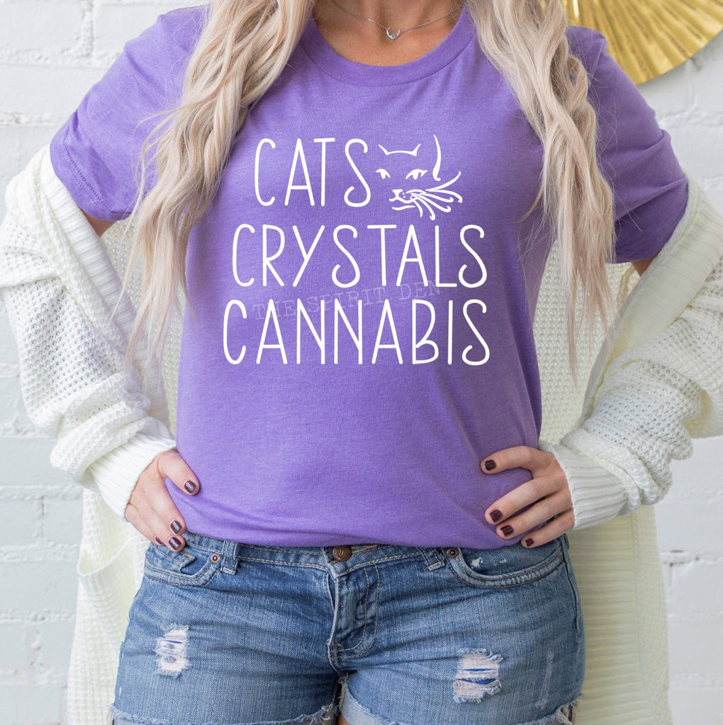 Cats Crystals Cannabis Purple Unisex T-shirt