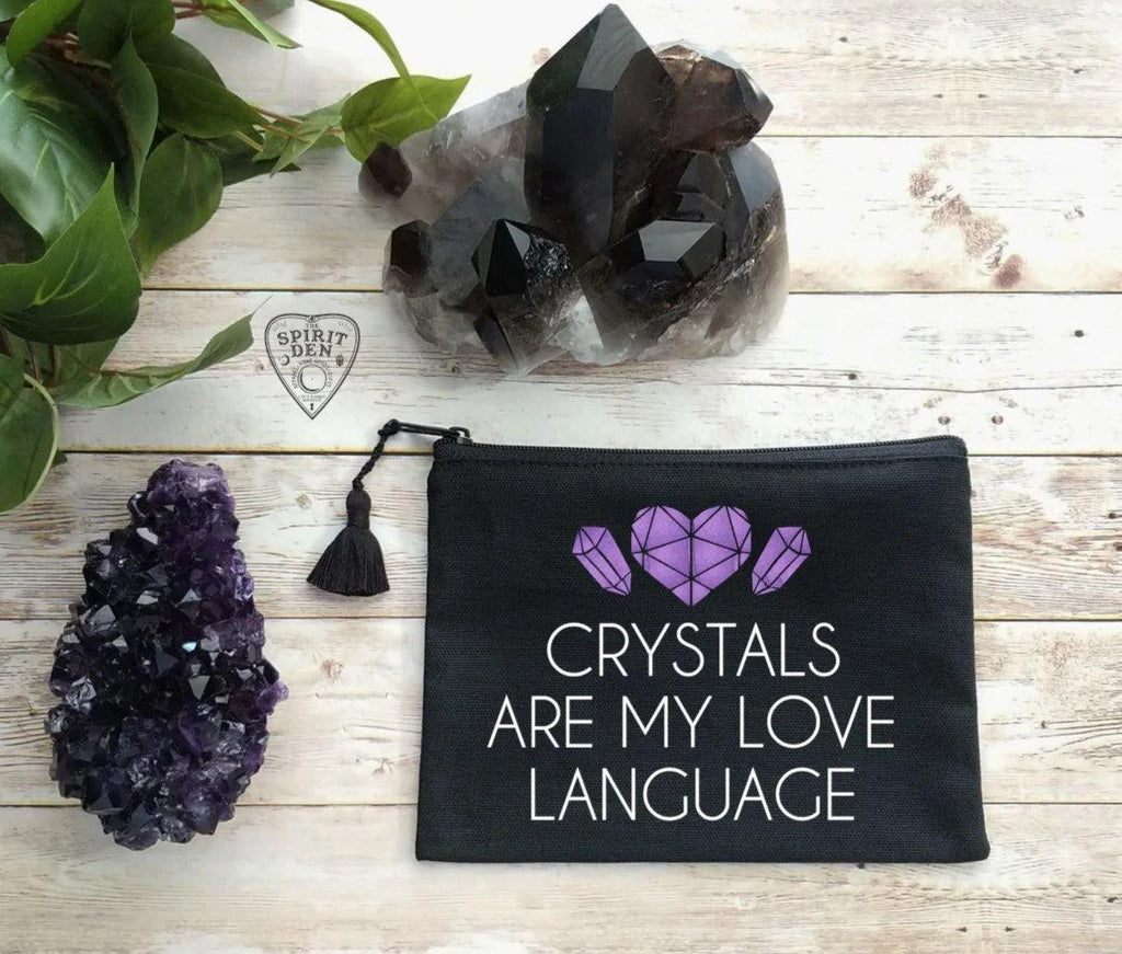 Crystals Are My Love Language Black Zipper Bag - The Spirit Den