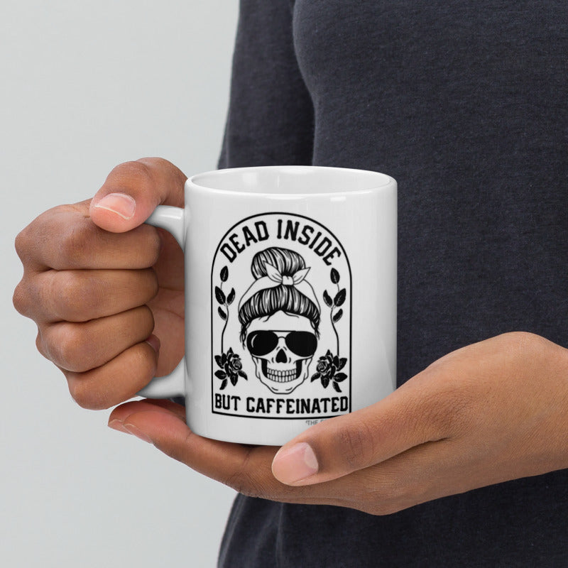 Dead Inside But Caffeinated Skull White Mug