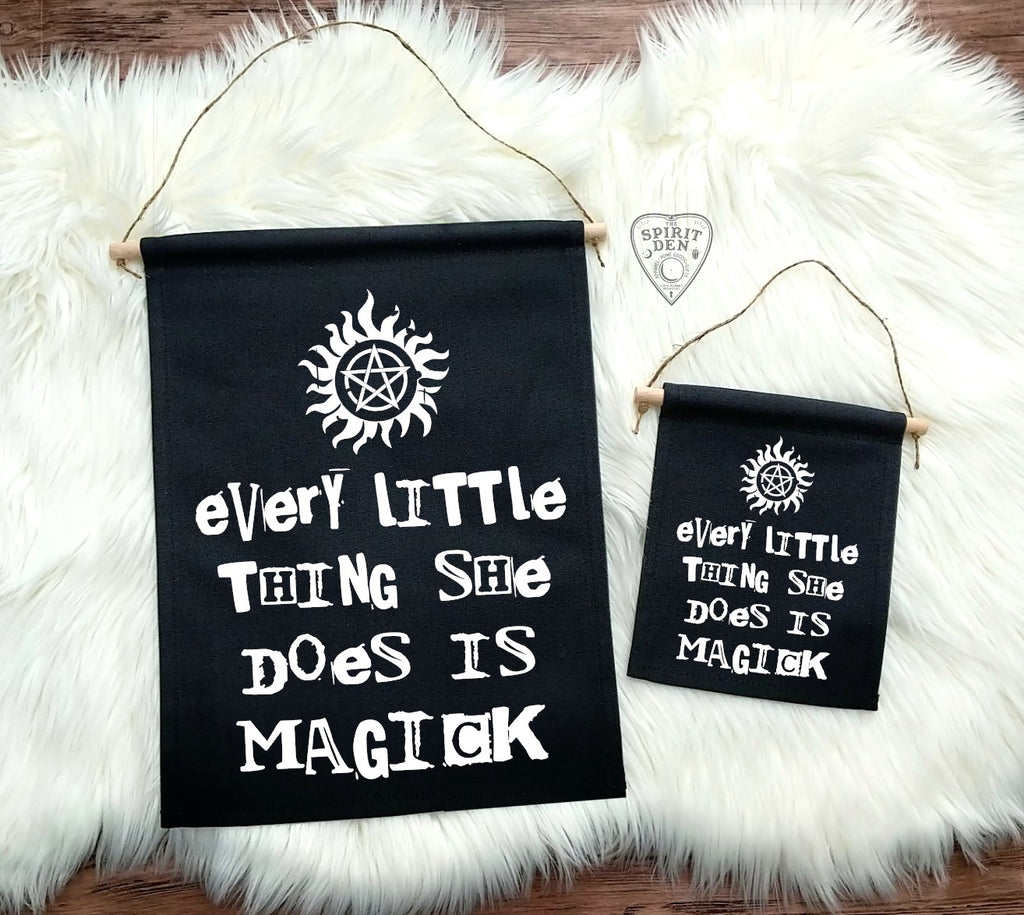 Every Little Thing She Does Is Magick Black Canvas Wall Banner