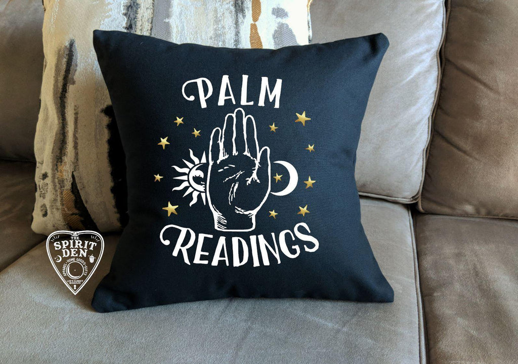 Palm Readings Gold and White Desgin Black Pillow - The Spirit Den