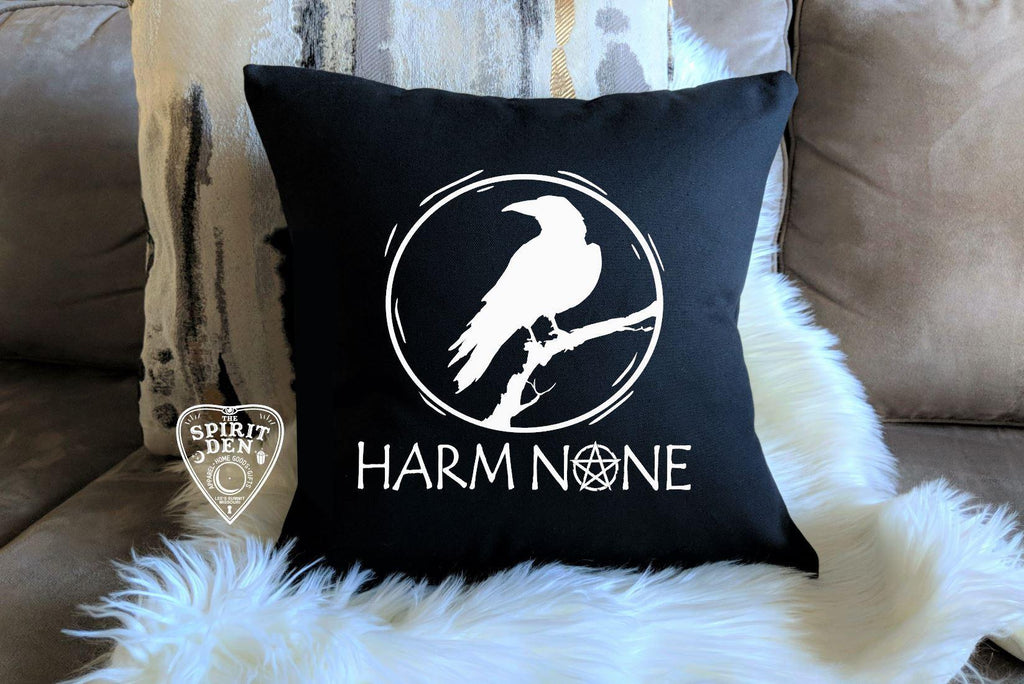 Harm None Black Cotton Pillow - The Spirit Den