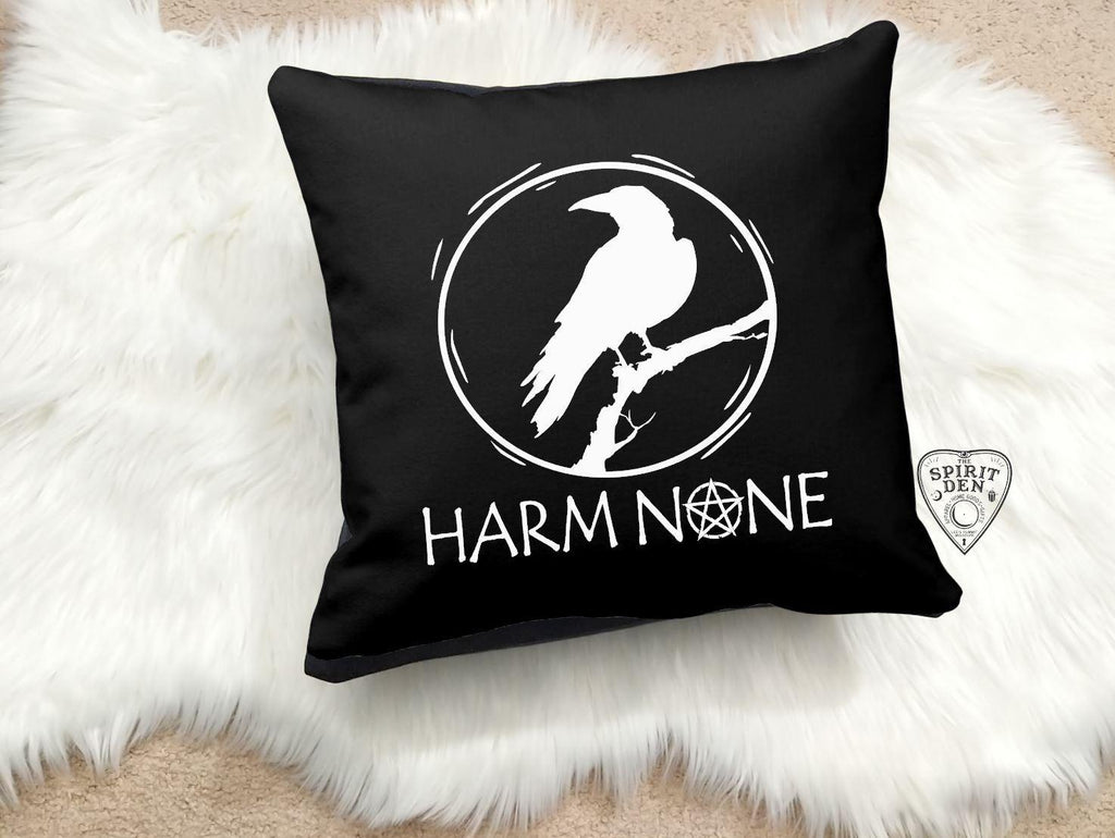 Harm None Black Cotton Pillow - The Spirit Den