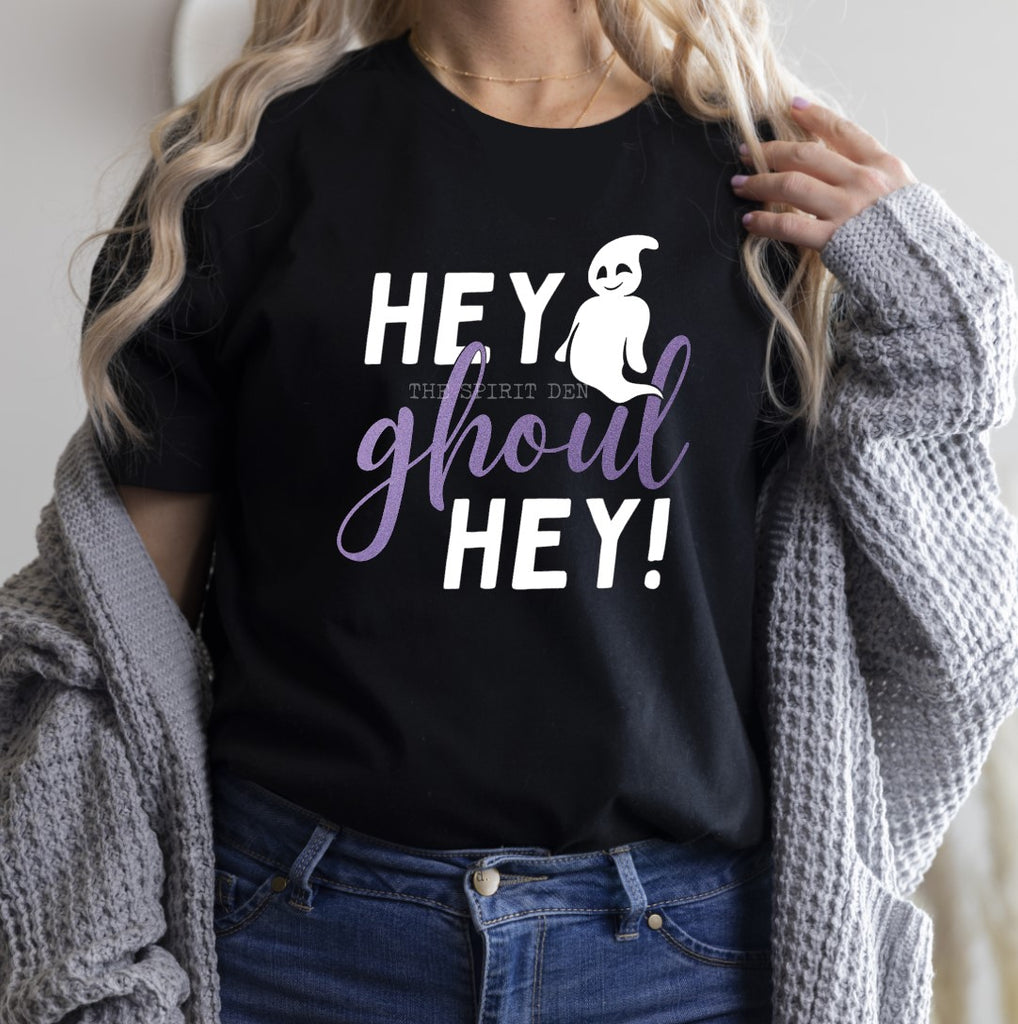 Hey Ghoul Hey! T-Shirt (Purple & White Design)