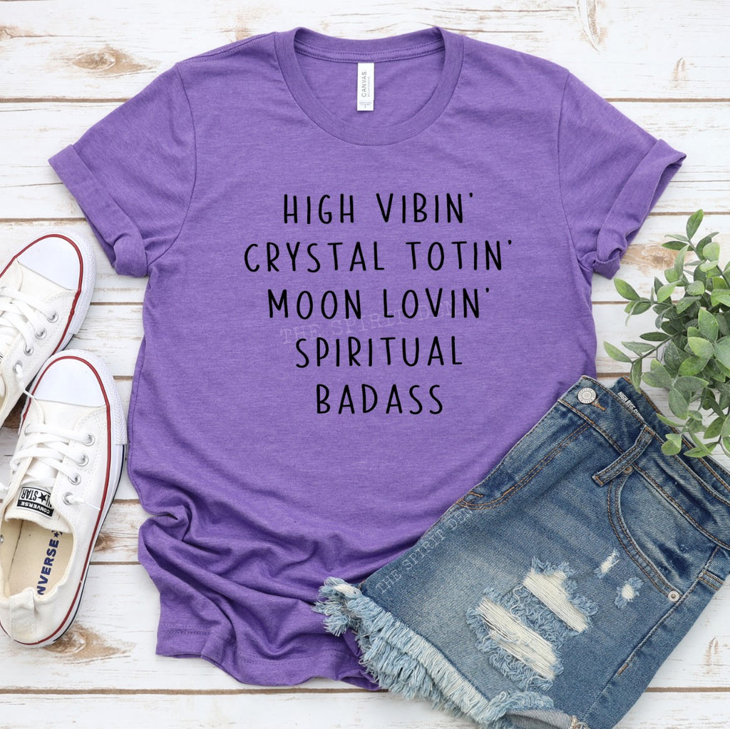 High Vibin Crystal Totin Moon Lovin Spiritual Badass Purple Unisex T-shirt
