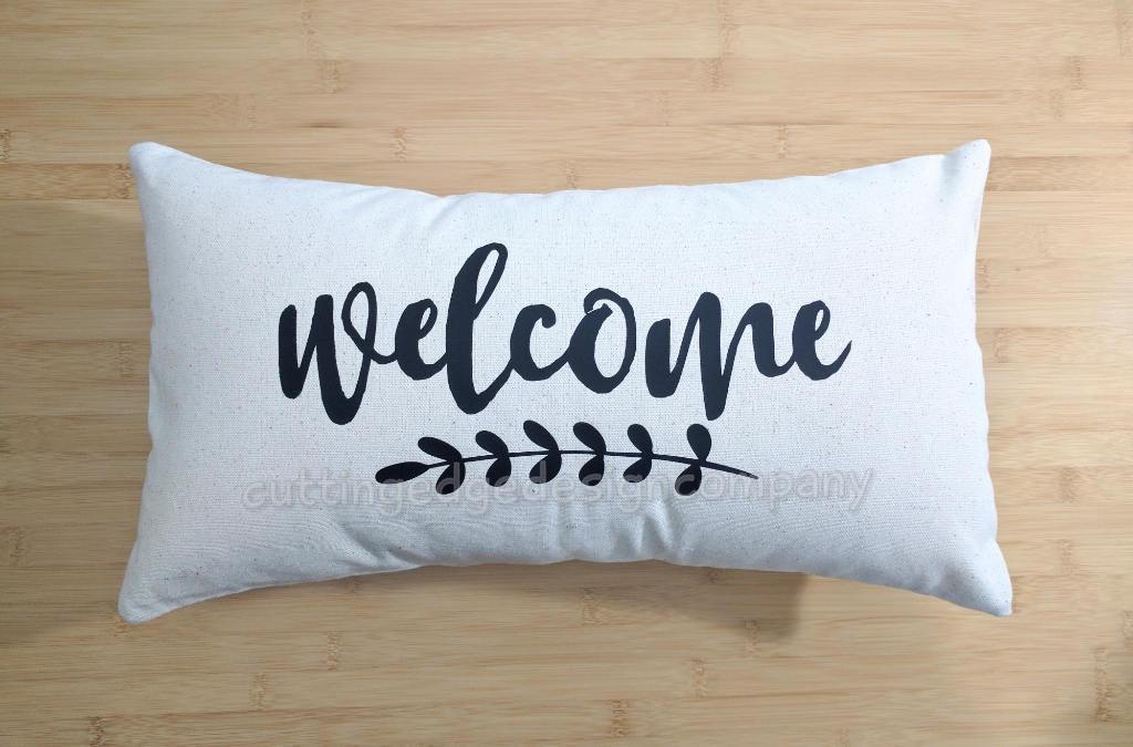 Welcome Cotton Canvas Natural Lumbar Pillow 