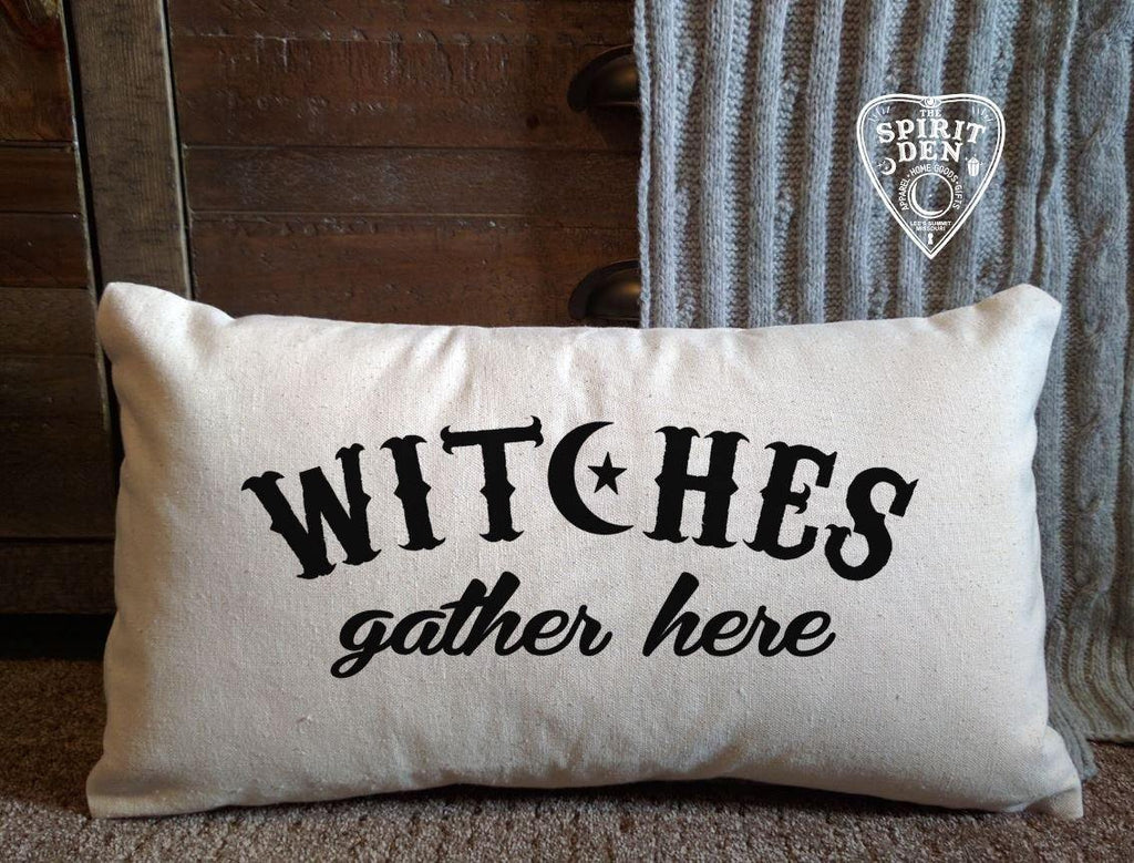 Witches Gather Here Cotton Canvas Lumbar Pillow 