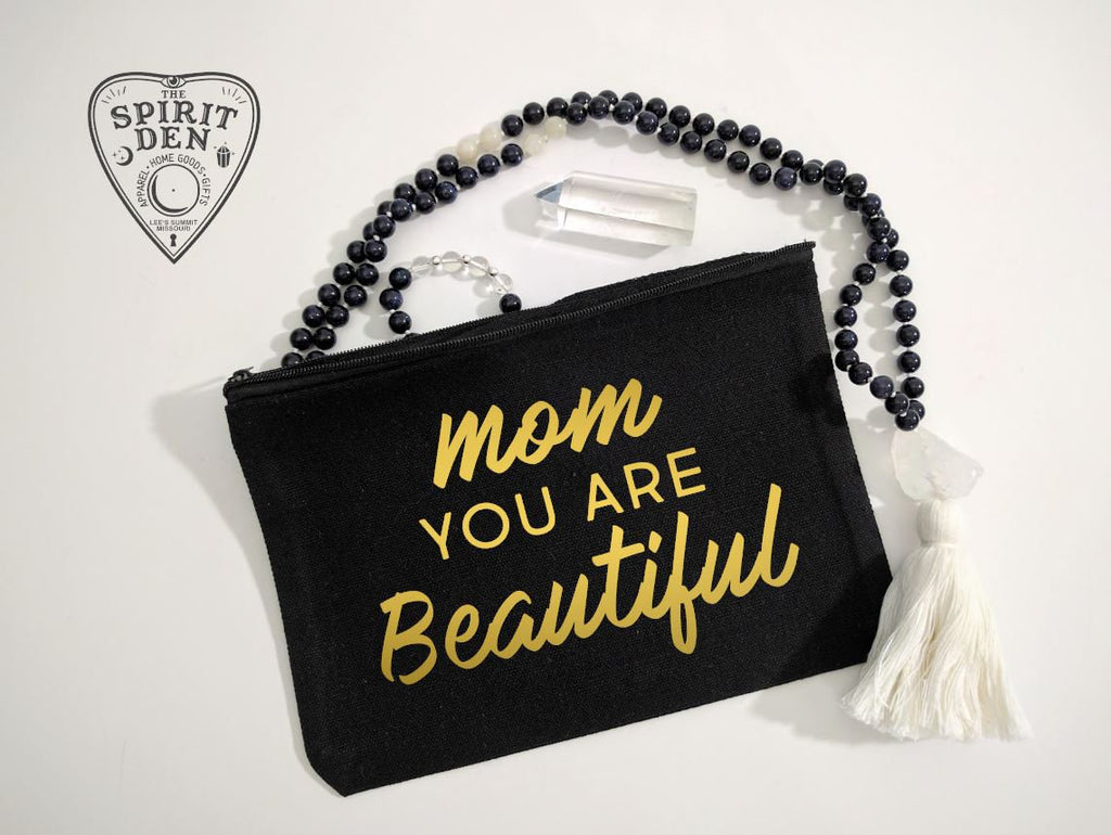 Mom You Are Beautiful Black Zipper Bag 