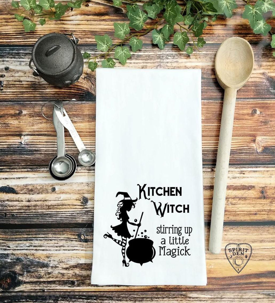 Kitchen Witch Stirring up a Little Magick Flour Sack Towel 