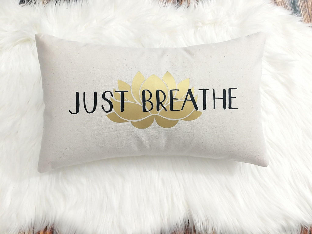 Just Breathe Lotus Cotton Canvas Natural Lumbar Pillow 