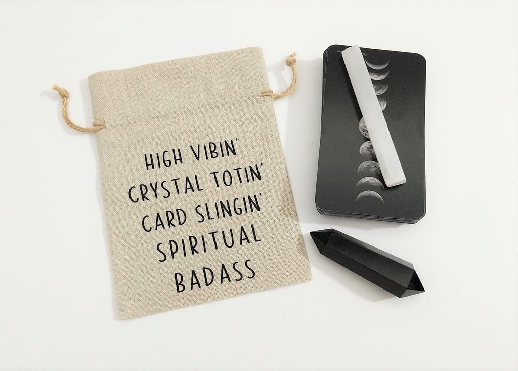 High Vibin Crystal Totin Card Slingin Spiritual Badass Linen Deck Bag 