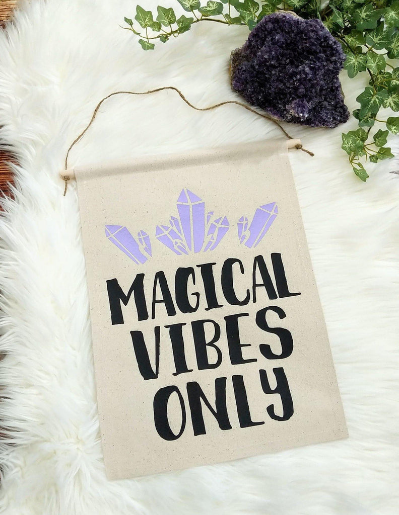 Magical Vibes Only Purple Crystals Canvas Wall Banner 