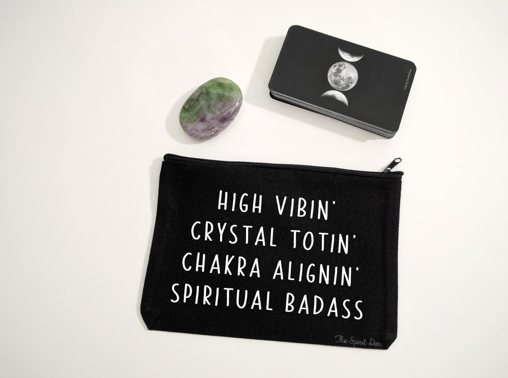 High Vibin Crystal Totin Chakra Alignin Spiritual Badass Black Canvas Zipper Bag 