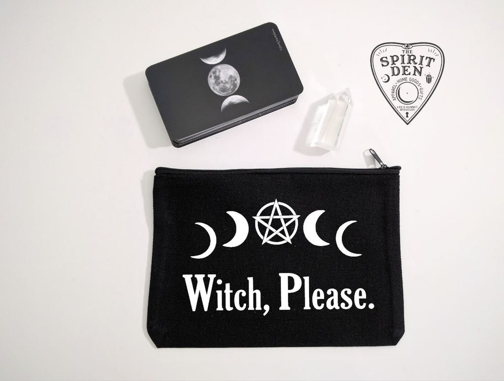 Witch Please Pentacle Moons Black Canvas Zipper Bag 