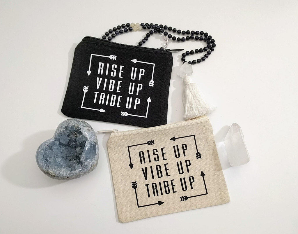 Rise Up Vibe Up Tribe Up Natural Canvas Zipper Bag 