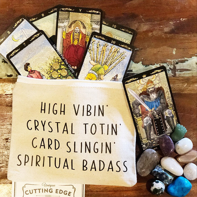 High Vibin Crystal Totin Card Slingin Spiritual Badass Natural Canvas Zipper Bag 