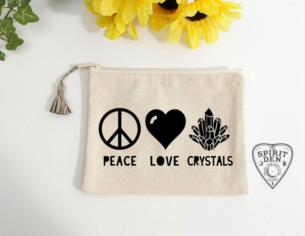 Peace Love Crystals Canvas Zipper Bag 