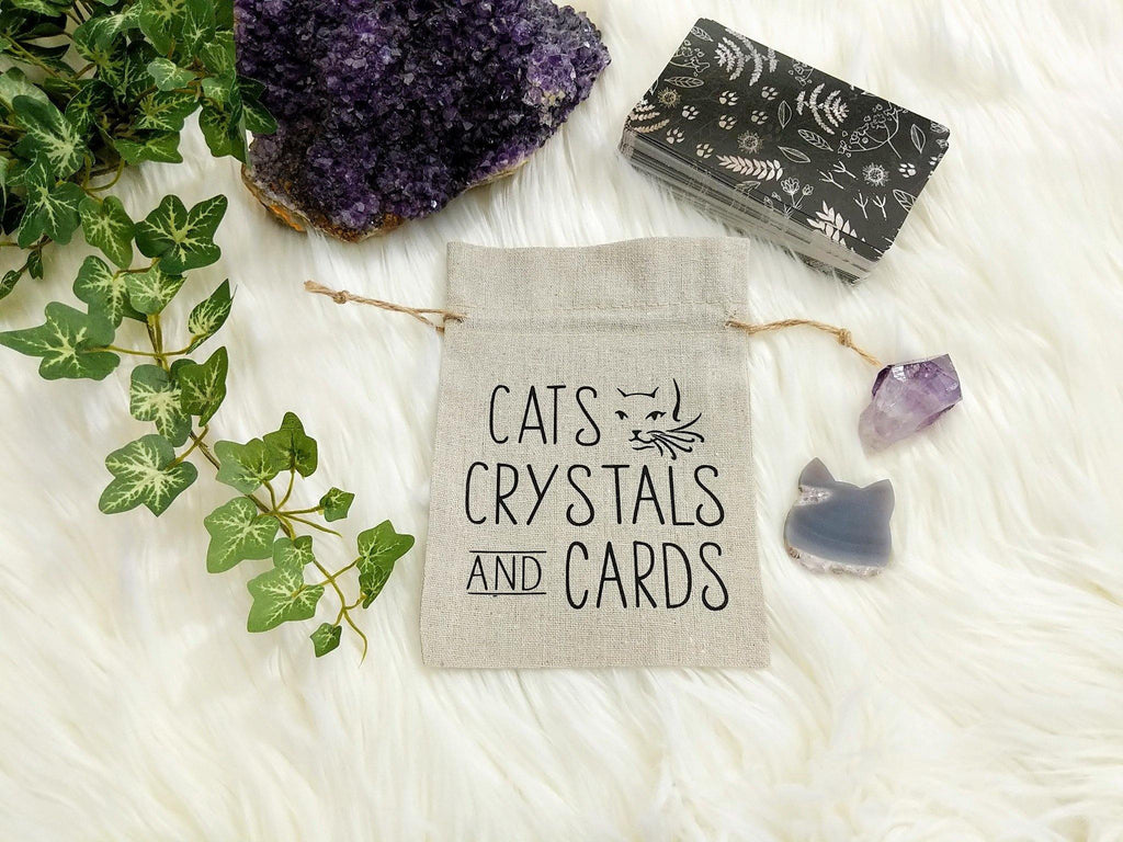 Cats Crystals and Cards Linen  Deck Bag 