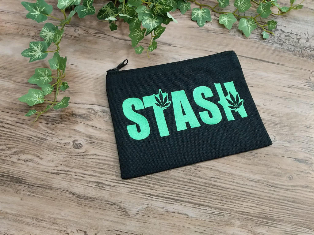 Green Stash Pot Leaf Black Zipper Bag 
