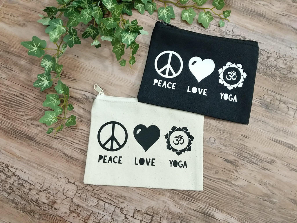 Peace Love Yoga Black Zipper Bag 