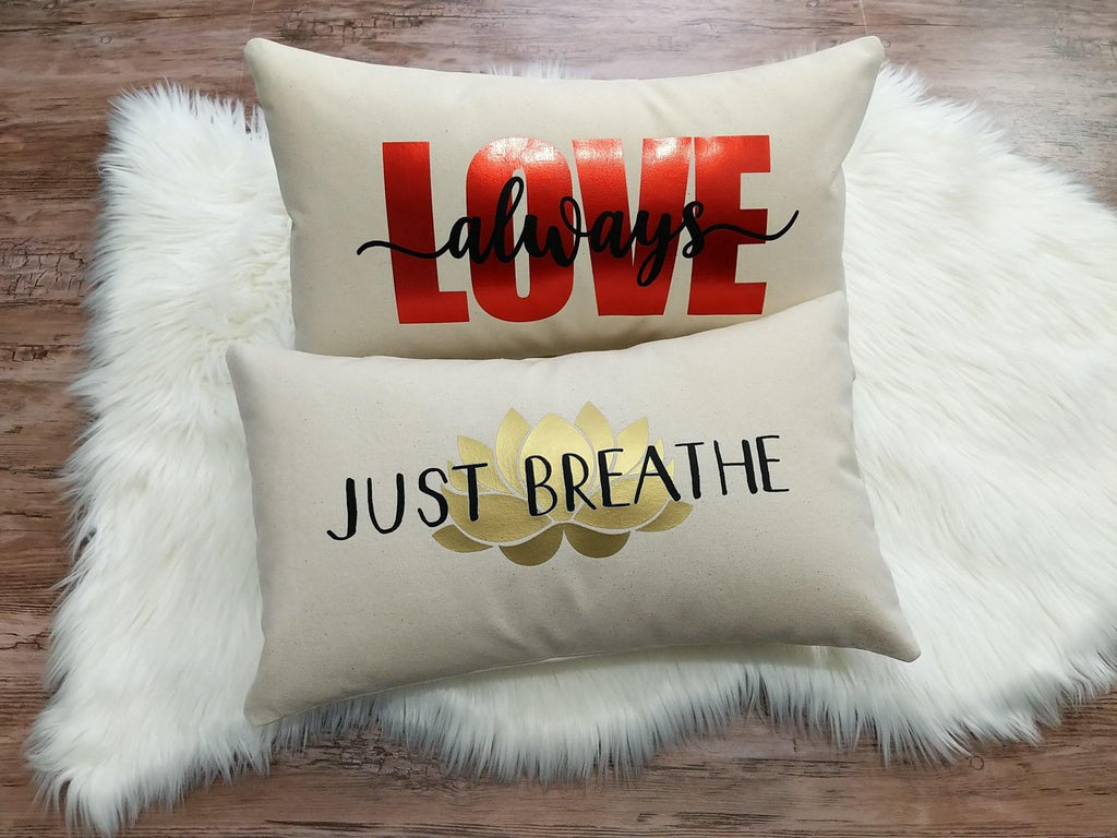 Love Always Cotton Canvas Natural Lumbar Pillow 