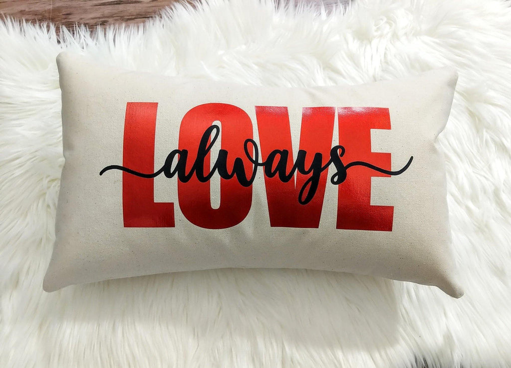 Love Always Cotton Canvas Natural Lumbar Pillow 