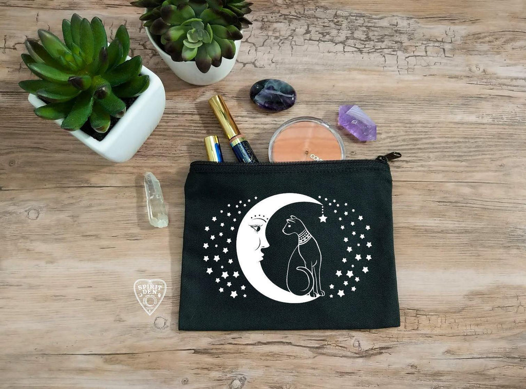 Cat On The Moon Black Canvas Zipper Bag 