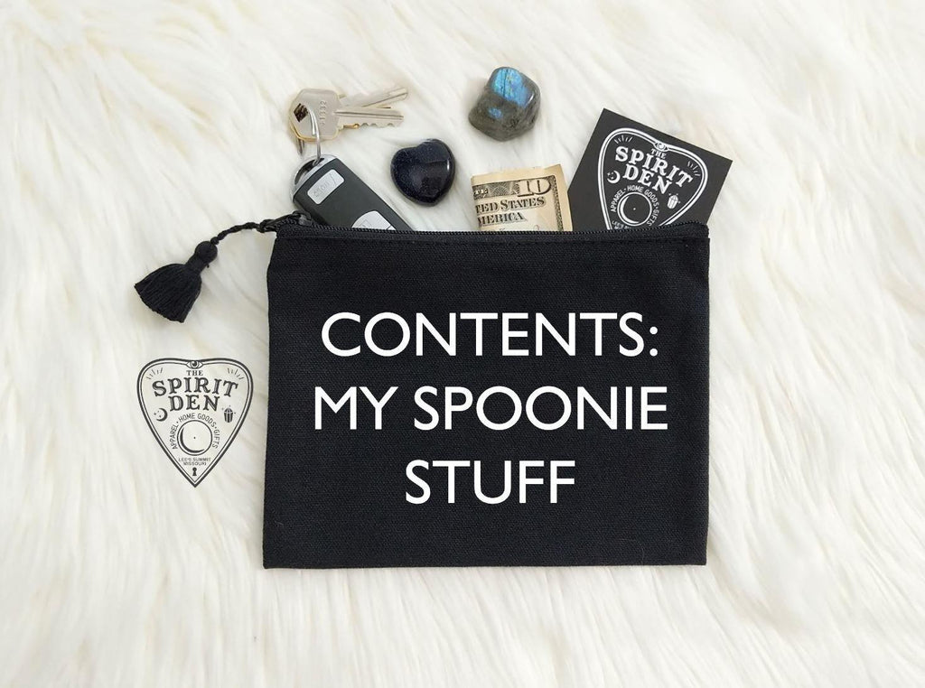 Contents: My Spoonie Stuff Canvas Zipper Bag 