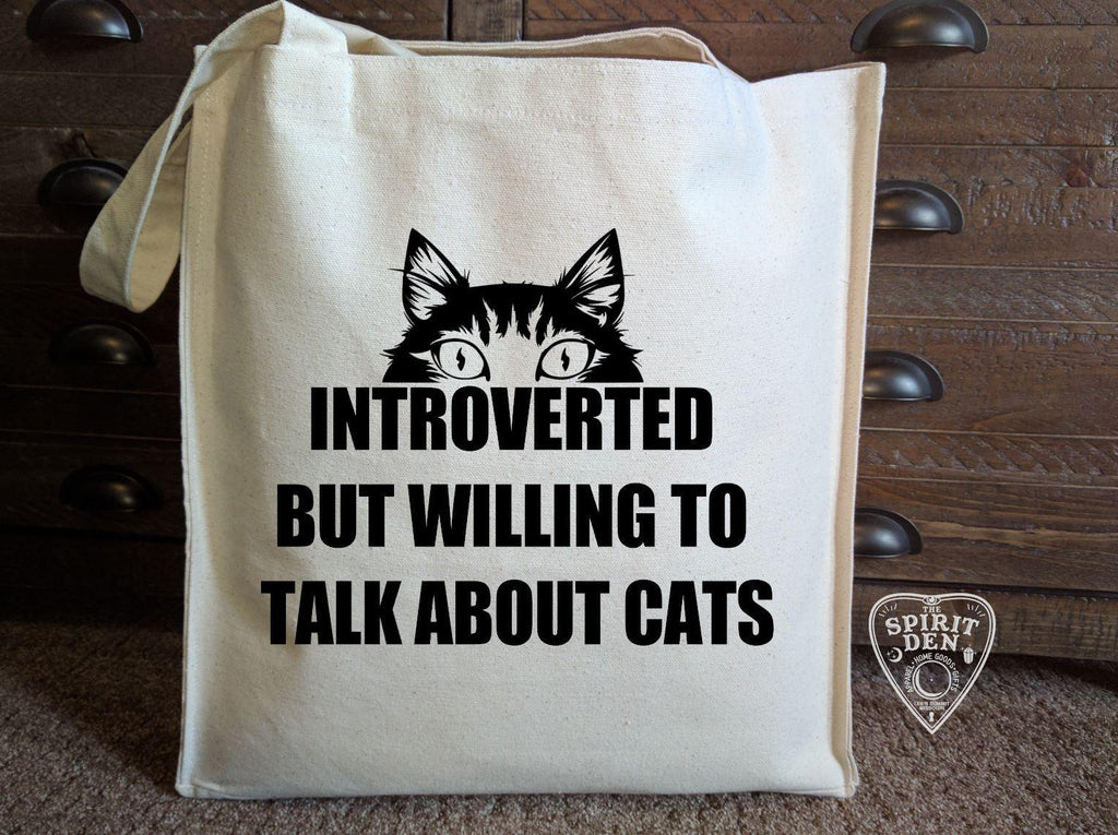 Introverted But Willing To Talk About Cats Cotton Canvas Market Tote Bag - The Spirit Den