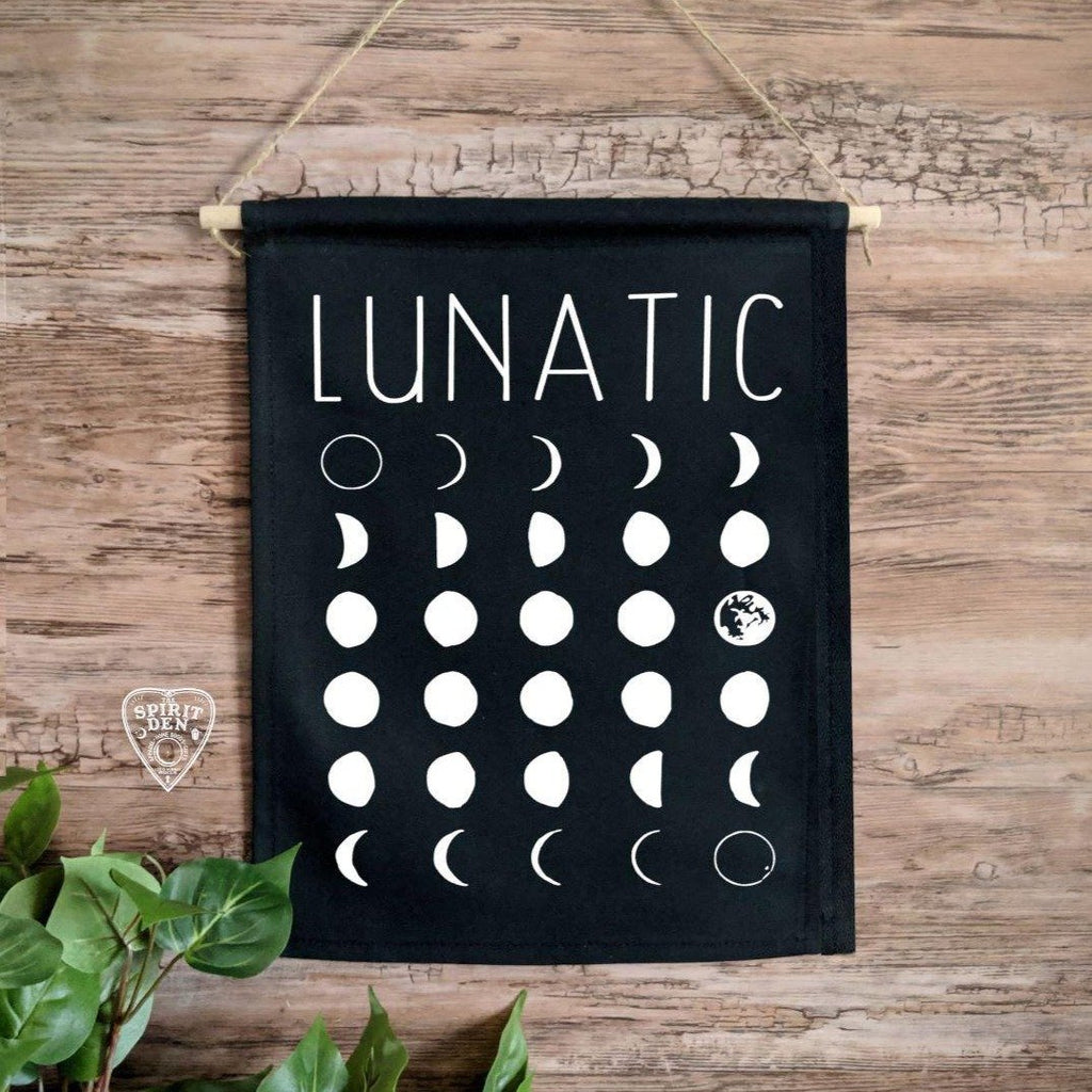 Lunatic Moon Phases Black Canvas Wall Decor - The Spirit Den