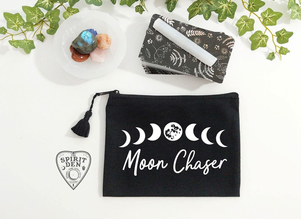 Moon Chaser Moon Phases Black Zipper Bag - The Spirit Den