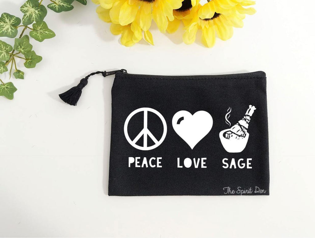 Peace Love Sage Black Zipper Bag - The Spirit Den