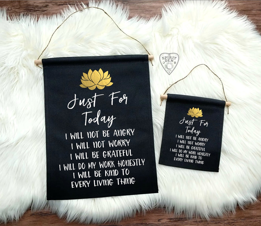 Reiki Principles Just for Today Black Canvas Wall Banner