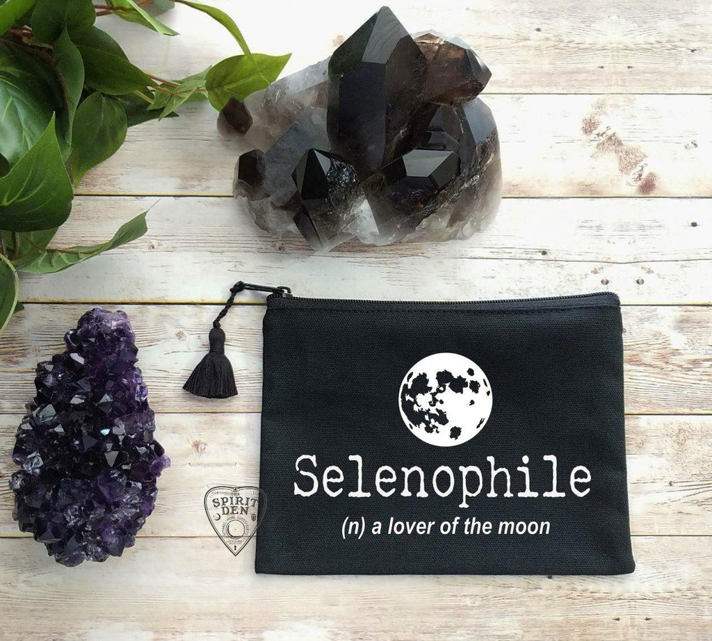 Selenophile Definition Full Moon Black Canvas Zipper Bag - The Spirit Den