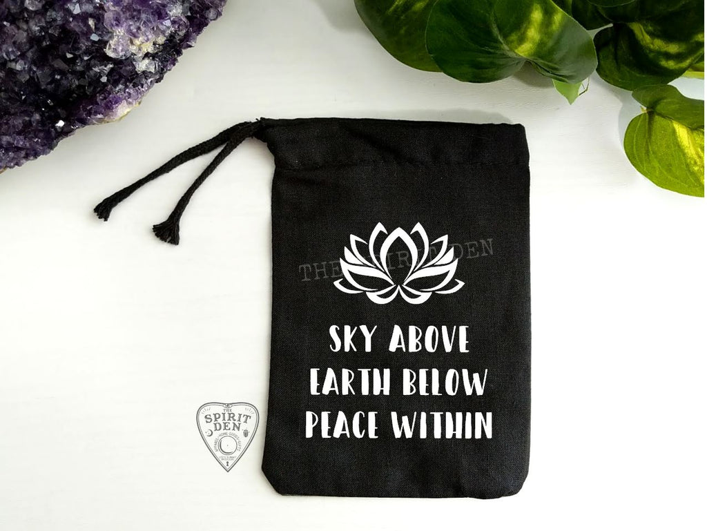 Sky Above Earth Below Peace Within Black Single Drawstring Bag