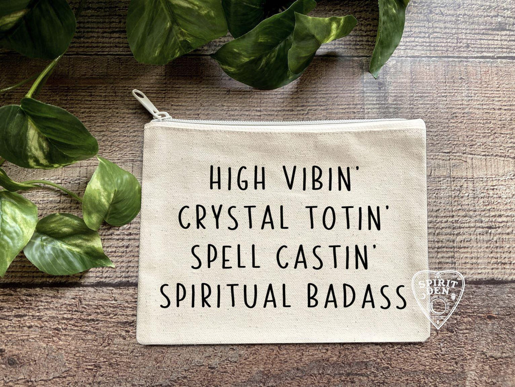 High Vibin Crystal Totin Spell Castin' Spiritual Badass Natural Canvas Zipper Bag - The Spirit Den