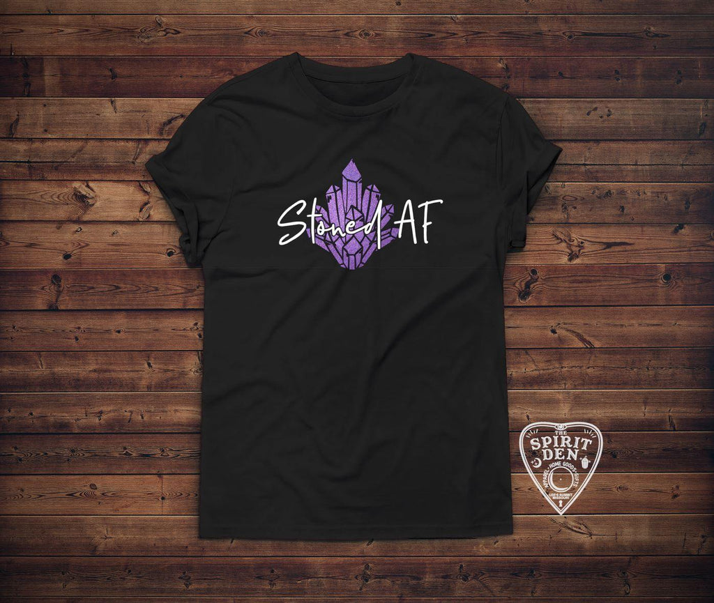 Stoned AF Purple Crystal Design T-Shirt - The Spirit Den