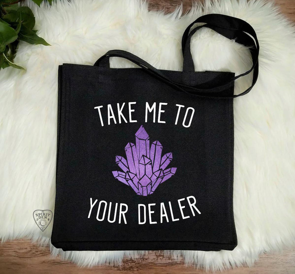 Crystal - Take Me To Your Dealer Black Canvas Market Tote Bag - The Spirit Den
