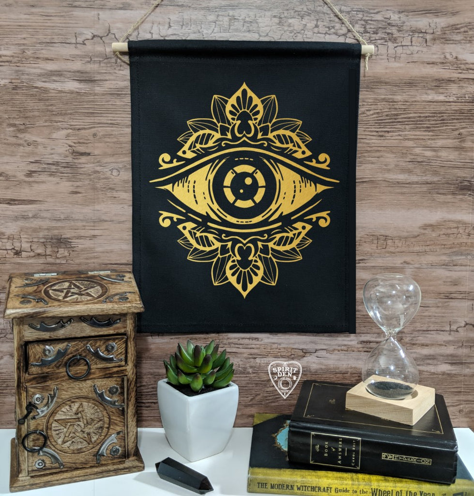 The Sacred Eye Black Cotton Canvas Wall Banner