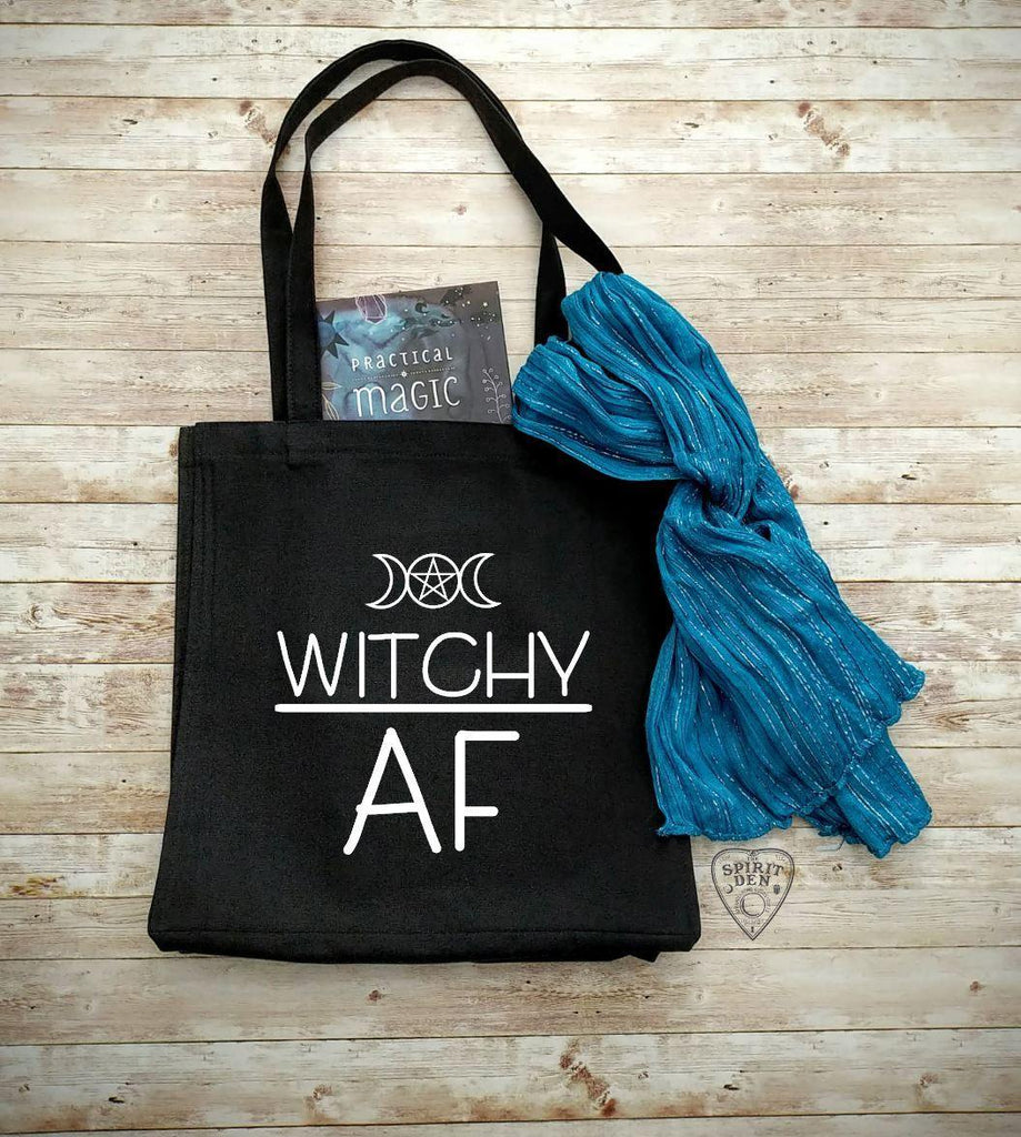 Witchy AF Black Cotton Canvas Market Tote Bag - The Spirit Den