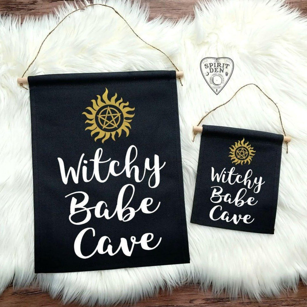 Witchy Babe Cave Black Canvas Banner - The Spirit Den