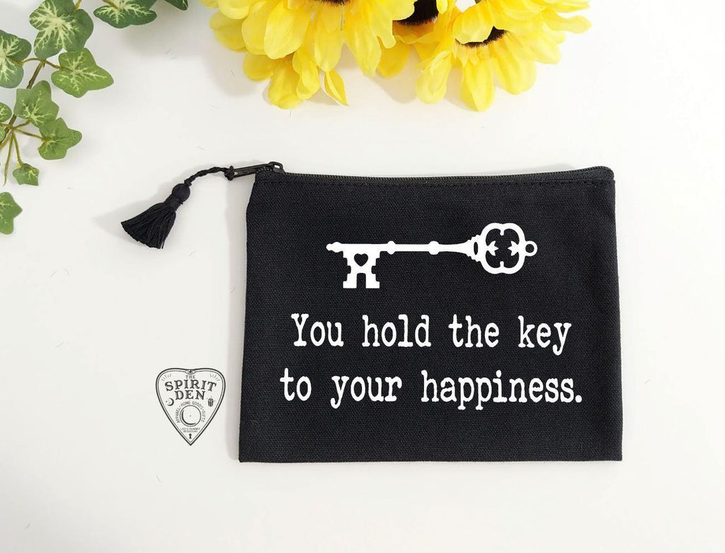 You Hold The Key To Your Happiness Vintage Key Black Zipper Bag - The Spirit Den