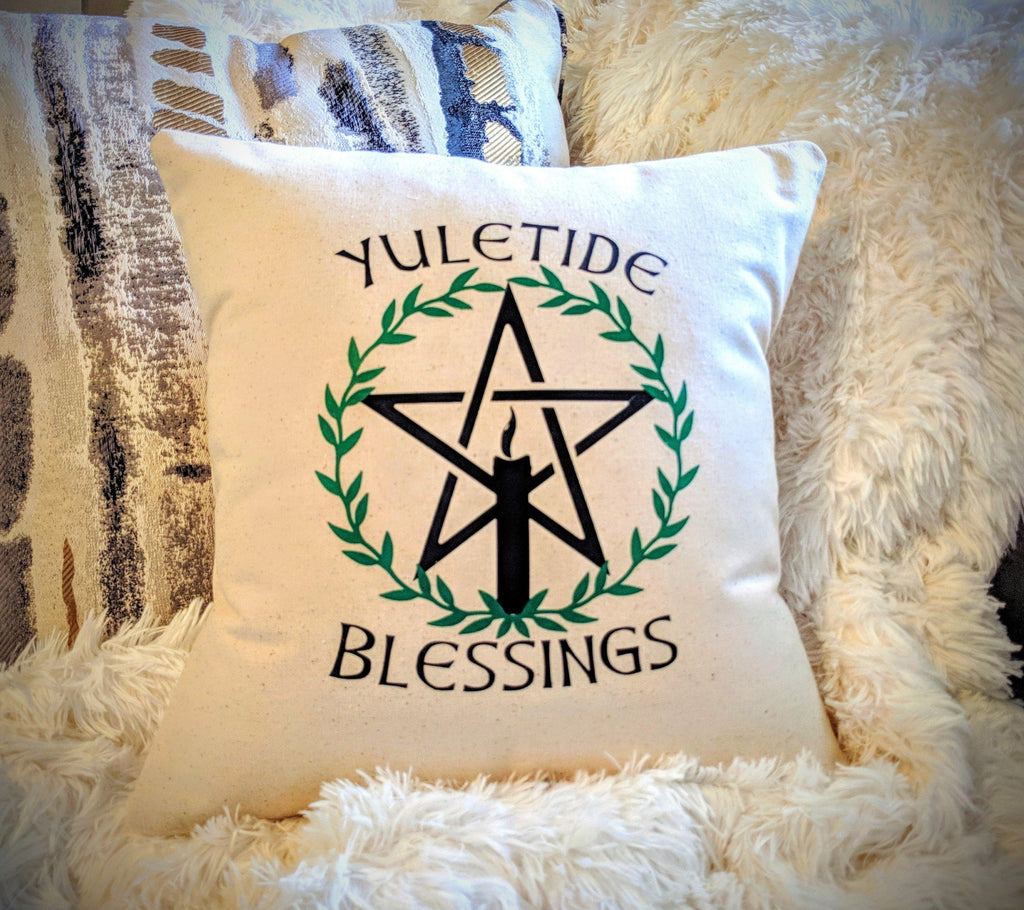 Yuletide Blessings Cotton Canvas Natural Pillow - The Spirit Den